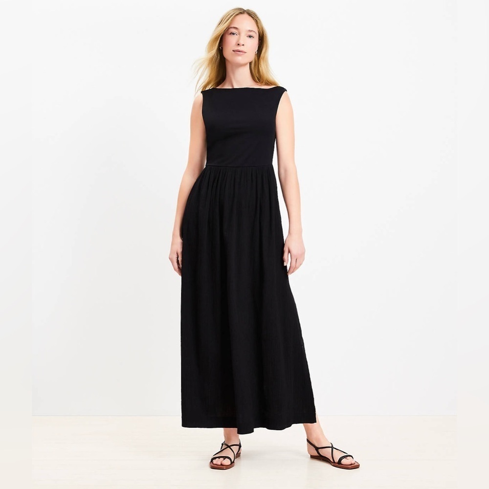 LOFT Beach Black Twist Shoulder Maxi Dress